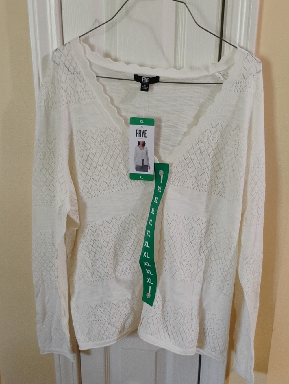 Frye Ivory Openwork V-Neck Knit Top
